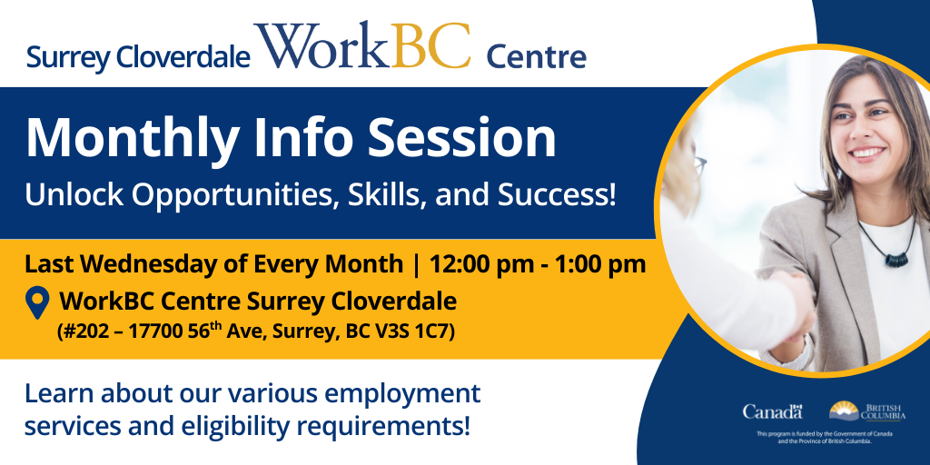 Monthly Info Session – WorkBC Centre Surrey Cloverdale